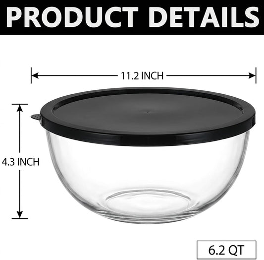 Large Glass Mixing Bowl for Sourdough, 6.2QT with Lid – Big Capacity Clear Bowl for Sourdough, Baking, Salad Prep & Food Storage