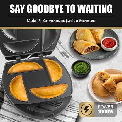 Electric Empanada Maker Machine with Press Mold, Large Dumpling Maker, Pierogi Maker Press Machine, Make 4 Psc of 6 Inches Large Empanadas, Jamaican Beef Patties,Calzones, Pocket Pies