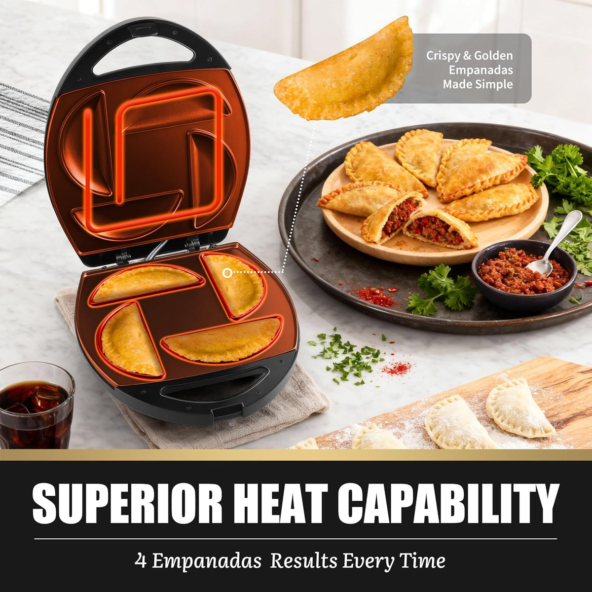 Electric Empanada Maker Machine with Press Mold, Large Dumpling Maker, Pierogi Maker Press Machine, Make 4 Psc of 6 Inches Large Empanadas, Jamaican Beef Patties,Calzones, Pocket Pies