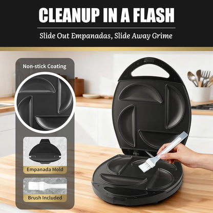 Electric Empanada Maker Machine with Press Mold, Large Dumpling Maker, Pierogi Maker Press Machine, Make 4 Psc of 6 Inches Large Empanadas, Jamaican Beef Patties,Calzones, Pocket Pies