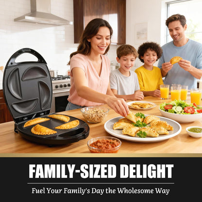 Electric Empanada Maker Machine with Press Mold, Large Dumpling Maker, Pierogi Maker Press Machine, Make 4 Psc of 6 Inches Large Empanadas, Jamaican Beef Patties,Calzones, Pocket Pies