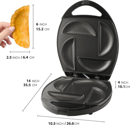 Electric Empanada Maker Machine with Press Mold, Large Dumpling Maker, Pierogi Maker Press Machine, Make 4 Psc of 6 Inches Large Empanadas, Jamaican Beef Patties,Calzones, Pocket Pies