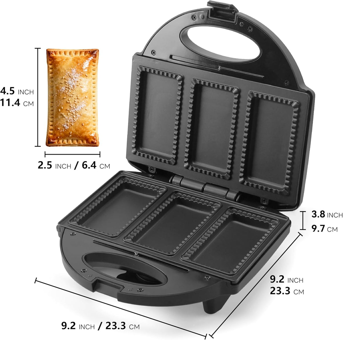 Electric Empanada Maker Machine with Press Mold, Large Dumpling Maker, Pierogi Maker Press Machine, Make 4 Psc of 6 Inches Large Empanadas, Jamaican Beef Patties,Calzones, Pocket Pies