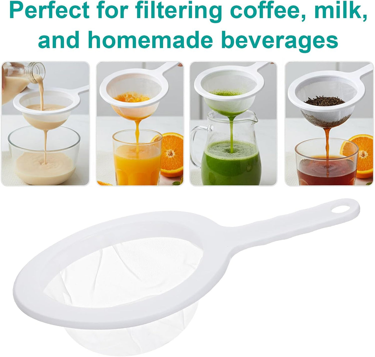 2 Pcs 120 Mesh Fine Mesh Strainer, Nylon Strainer | Fine Mesh Sieve Meshes Strainers, with Non-Slip Handle, and Hanging Hole, for Juice, Juicing Coffee, Nut Milk