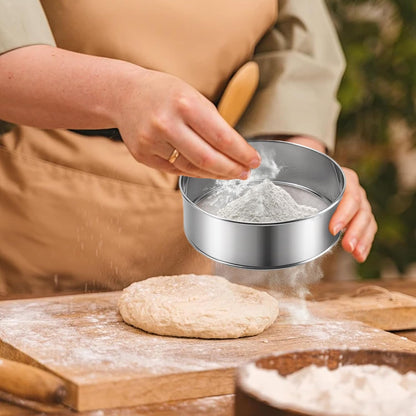 3-Piece Fine Mesh Sieve Set with brush and spatula, Stainless Steel Round Flour Sifter for Baking, Straining and Sifting, Includes 8" 60 Mesh, 6"and 4"40 Mesh Sieves