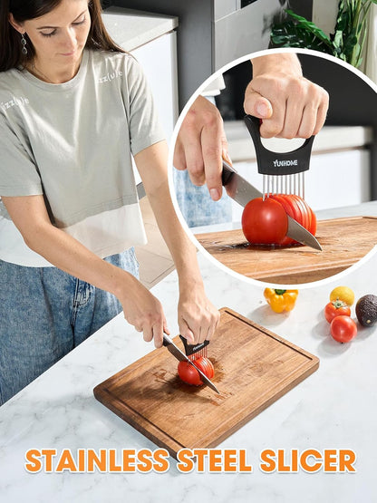 Onion Slicer Holder - Stainless Steel Onion Holder for Slicing - Tomato Slicer Vegetable Chopper Tool for Lemon Avocado, Food Slicer Assistant Tool for Fruit, Meat Tenderizer, Food Slicing Guide