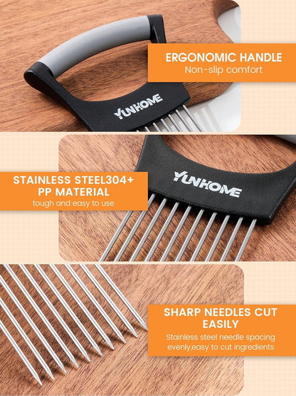 Onion Slicer Holder - Stainless Steel Onion Holder for Slicing - Tomato Slicer Vegetable Chopper Tool for Lemon Avocado, Food Slicer Assistant Tool for Fruit, Meat Tenderizer, Food Slicing Guide