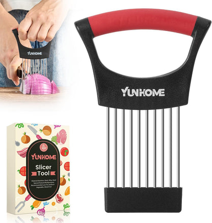 Onion Slicer Holder - Stainless Steel Onion Holder for Slicing - Tomato Slicer Vegetable Chopper Tool for Lemon Avocado, Food Slicer Assistant Tool for Fruit, Meat Tenderizer, Food Slicing Guide