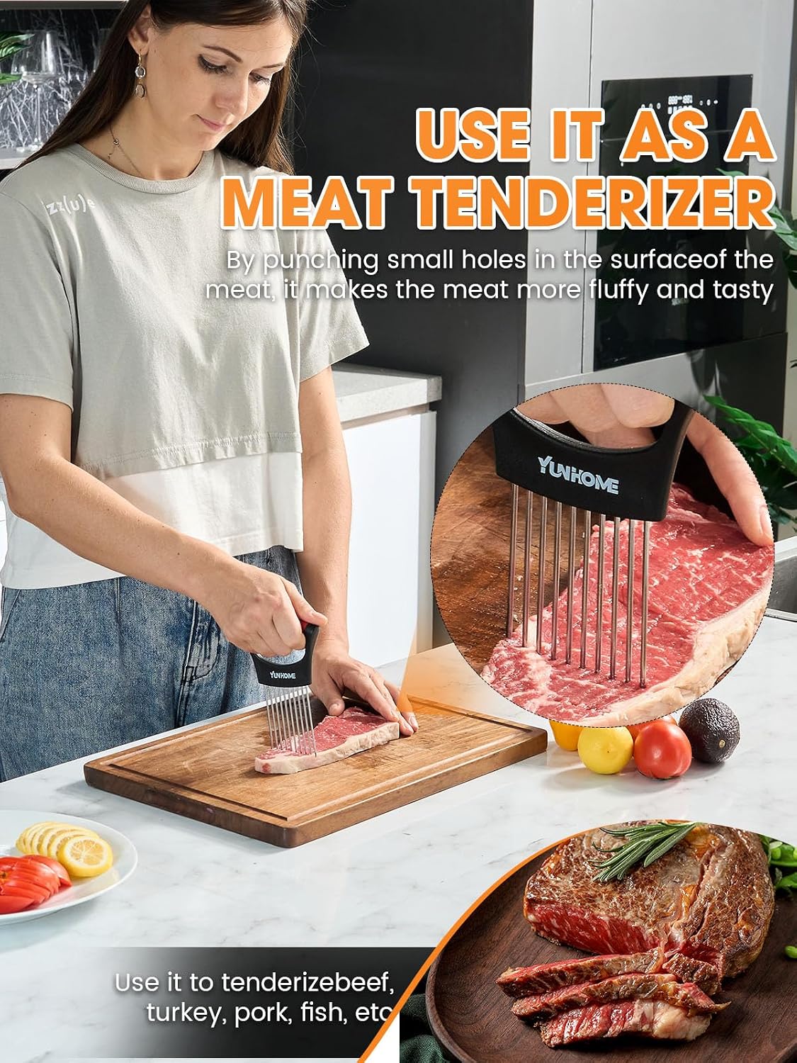 Onion Slicer Holder - Stainless Steel Onion Holder for Slicing - Tomato Slicer Vegetable Chopper Tool for Lemon Avocado, Food Slicer Assistant Tool for Fruit, Meat Tenderizer, Food Slicing Guide