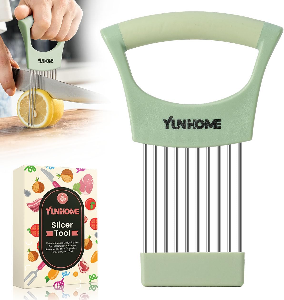 Onion Slicer Holder - Stainless Steel Onion Holder for Slicing - Tomato Slicer Vegetable Chopper Tool for Lemon Avocado, Food Slicer Assistant Tool for Fruit, Meat Tenderizer, Food Slicing Guide