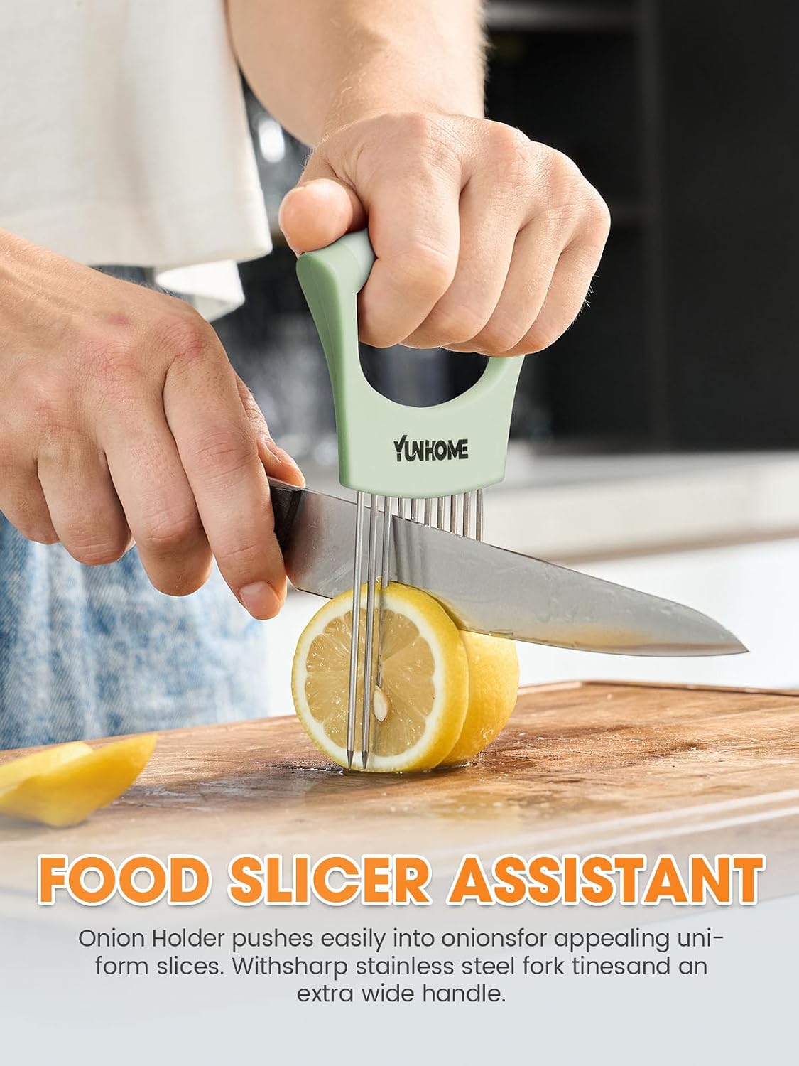 Onion Slicer Holder - Stainless Steel Onion Holder for Slicing - Tomato Slicer Vegetable Chopper Tool for Lemon Avocado, Food Slicer Assistant Tool for Fruit, Meat Tenderizer, Food Slicing Guide