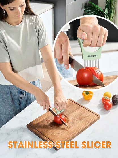 Onion Slicer Holder - Stainless Steel Onion Holder for Slicing - Tomato Slicer Vegetable Chopper Tool for Lemon Avocado, Food Slicer Assistant Tool for Fruit, Meat Tenderizer, Food Slicing Guide