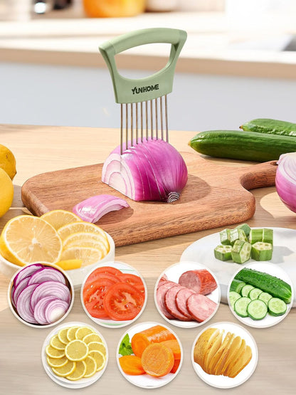 Onion Slicer Holder - Stainless Steel Onion Holder for Slicing - Tomato Slicer Vegetable Chopper Tool for Lemon Avocado, Food Slicer Assistant Tool for Fruit, Meat Tenderizer, Food Slicing Guide