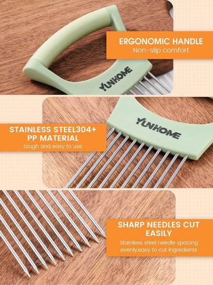 Onion Slicer Holder - Stainless Steel Onion Holder for Slicing - Tomato Slicer Vegetable Chopper Tool for Lemon Avocado, Food Slicer Assistant Tool for Fruit, Meat Tenderizer, Food Slicing Guide