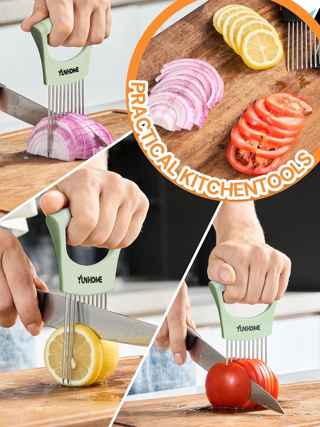Onion Slicer Holder - Stainless Steel Onion Holder for Slicing - Tomato Slicer Vegetable Chopper Tool for Lemon Avocado, Food Slicer Assistant Tool for Fruit, Meat Tenderizer, Food Slicing Guide