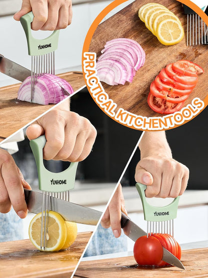 Onion Slicer Holder - Stainless Steel Onion Holder for Slicing - Tomato Slicer Vegetable Chopper Tool for Lemon Avocado, Food Slicer Assistant Tool for Fruit, Meat Tenderizer, Food Slicing Guide