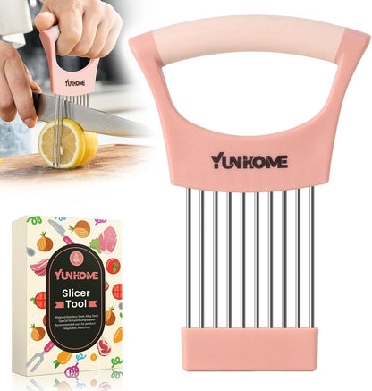 Onion Slicer Holder - Stainless Steel Onion Holder for Slicing - Tomato Slicer Vegetable Chopper Tool for Lemon Avocado, Food Slicer Assistant Tool for Fruit, Meat Tenderizer, Food Slicing Guide