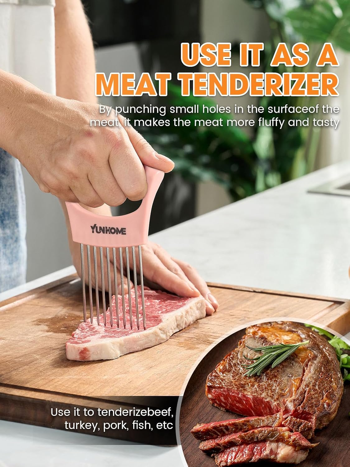 Onion Slicer Holder - Stainless Steel Onion Holder for Slicing - Tomato Slicer Vegetable Chopper Tool for Lemon Avocado, Food Slicer Assistant Tool for Fruit, Meat Tenderizer, Food Slicing Guide