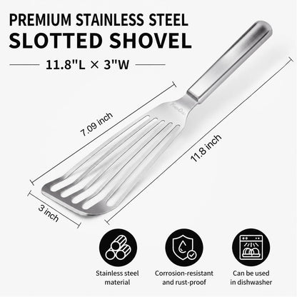 Thin Sturdy Fish Spatula Stainless Steel for Kitchen-Silver | One-piece Style Fish Spatula, Egg Flipper Bbq Flipper 18/8 Stainless Steel Blade Dishwasher-Safe Tools