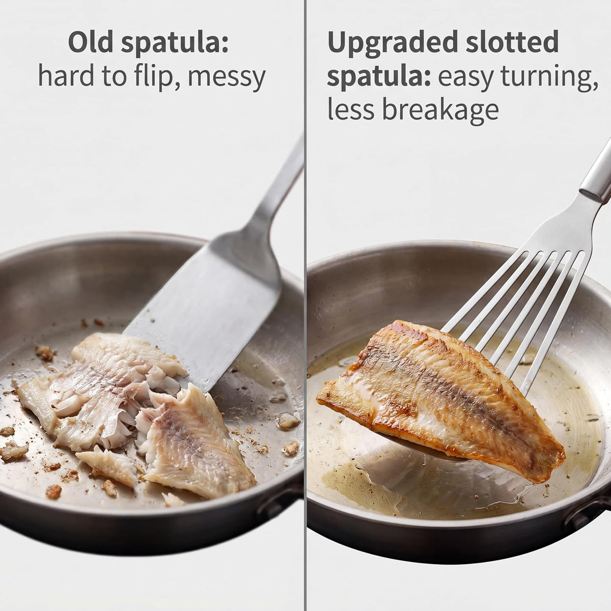 Thin Sturdy Fish Spatula Stainless Steel for Kitchen-Silver | One-piece Style Fish Spatula, Egg Flipper Bbq Flipper 18/8 Stainless Steel Blade Dishwasher-Safe Tools