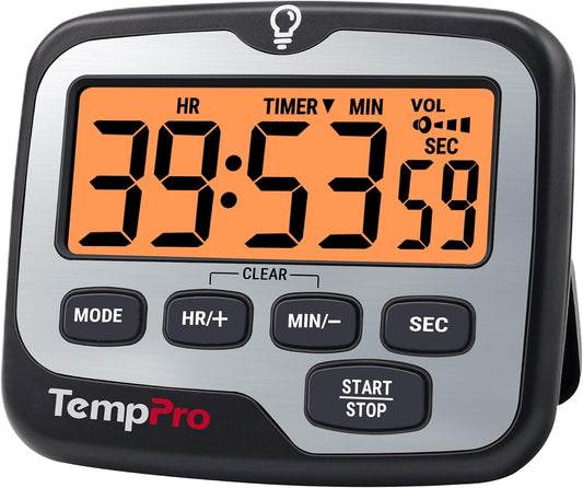 TM01 2-in-1 Kitchen Timers for Cooking with 12/24H Clock Mode | Magnetic Timer with Adjustable Alarm Volume, Digital Timer with Touch Backlight, Kids Timers for Classroom Teacher Supplies