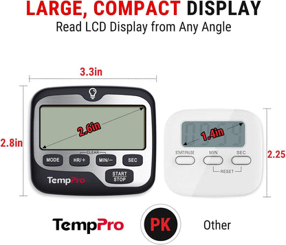 TM01 2-in-1 Kitchen Timers for Cooking with 12/24H Clock Mode | Magnetic Timer with Adjustable Alarm Volume, Digital Timer with Touch Backlight, Kids Timers for Classroom Teacher Supplies
