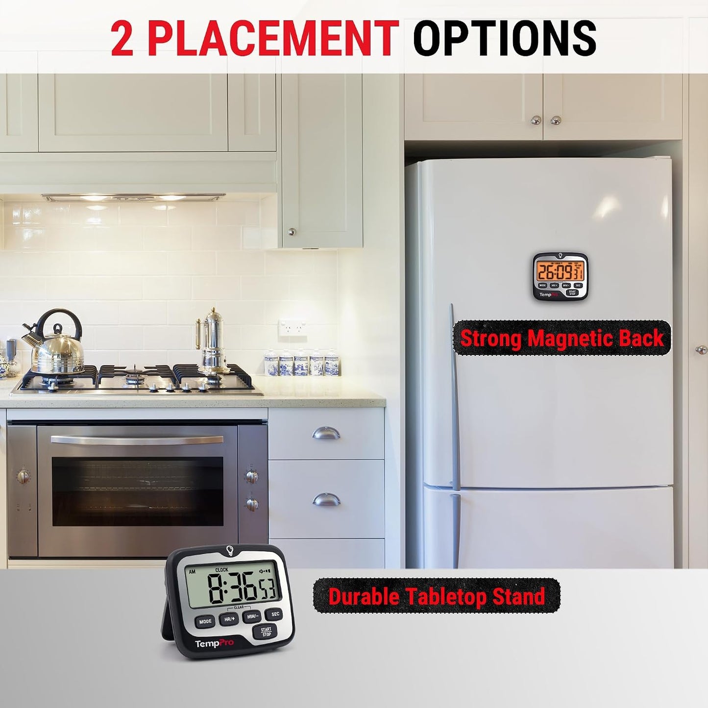 TM01 2-in-1 Kitchen Timers for Cooking with 12/24H Clock Mode | Magnetic Timer with Adjustable Alarm Volume, Digital Timer with Touch Backlight, Kids Timers for Classroom Teacher Supplies