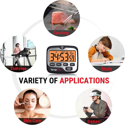 TM01 2-in-1 Kitchen Timers for Cooking with 12/24H Clock Mode | Magnetic Timer with Adjustable Alarm Volume, Digital Timer with Touch Backlight, Kids Timers for Classroom Teacher Supplies