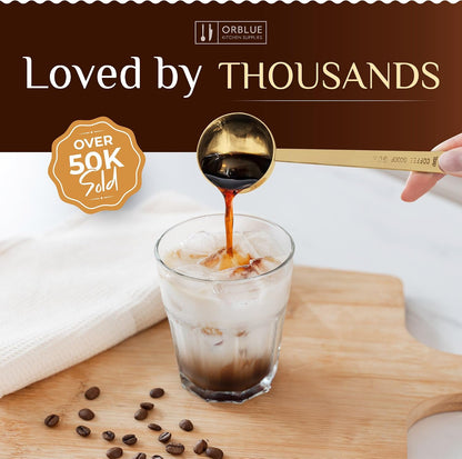 Premium Coffee Scoop Set - 1 Tbsp (15ml) & 2 Tbsp (30ml) Measuring Tablespoon - Stainless Steel Coffee Measuring Spoon and Scooper with Long Handles - Pack of 2 - Gold