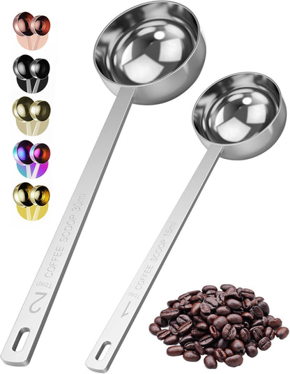 Premium Coffee Scoop Set - 1 Tbsp (15ml) & 2 Tbsp (30ml) Measuring Tablespoon - Stainless Steel Coffee Measuring Spoon and Scooper with Long Handles - Pack of 2 - Gold