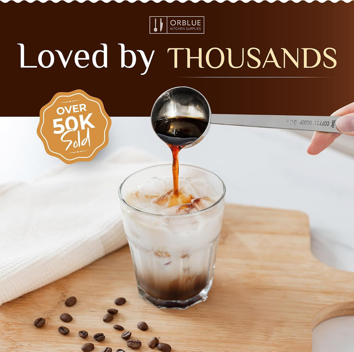 Premium Coffee Scoop Set - 1 Tbsp (15ml) & 2 Tbsp (30ml) Measuring Tablespoon - Stainless Steel Coffee Measuring Spoon and Scooper with Long Handles - Pack of 2 - Gold