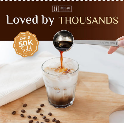 Premium Coffee Scoop Set - 1 Tbsp (15ml) & 2 Tbsp (30ml) Measuring Tablespoon - Stainless Steel Coffee Measuring Spoon and Scooper with Long Handles - Pack of 2 - Gold