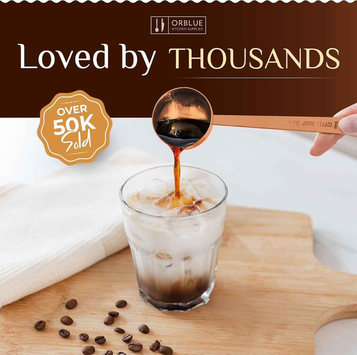 Premium Coffee Scoop Set - 1 Tbsp (15ml) & 2 Tbsp (30ml) Measuring Tablespoon - Stainless Steel Coffee Measuring Spoon and Scooper with Long Handles - Pack of 2 - Gold