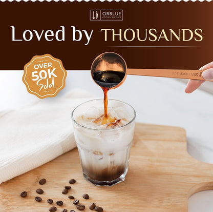 Premium Coffee Scoop Set - 1 Tbsp (15ml) & 2 Tbsp (30ml) Measuring Tablespoon - Stainless Steel Coffee Measuring Spoon and Scooper with Long Handles - Pack of 2 - Gold