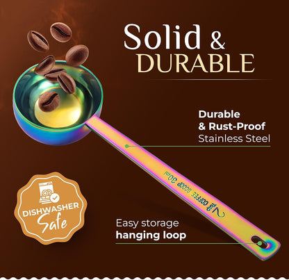 Premium Coffee Scoop Set - 1 Tbsp (15ml) & 2 Tbsp (30ml) Measuring Tablespoon - Stainless Steel Coffee Measuring Spoon and Scooper with Long Handles - Pack of 2 - Gold