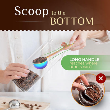 Premium Coffee Scoop Set - 1 Tbsp (15ml) & 2 Tbsp (30ml) Measuring Tablespoon - Stainless Steel Coffee Measuring Spoon and Scooper with Long Handles - Pack of 2 - Gold