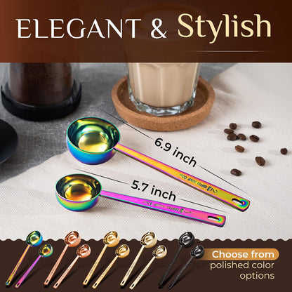 Premium Coffee Scoop Set - 1 Tbsp (15ml) & 2 Tbsp (30ml) Measuring Tablespoon - Stainless Steel Coffee Measuring Spoon and Scooper with Long Handles - Pack of 2 - Gold