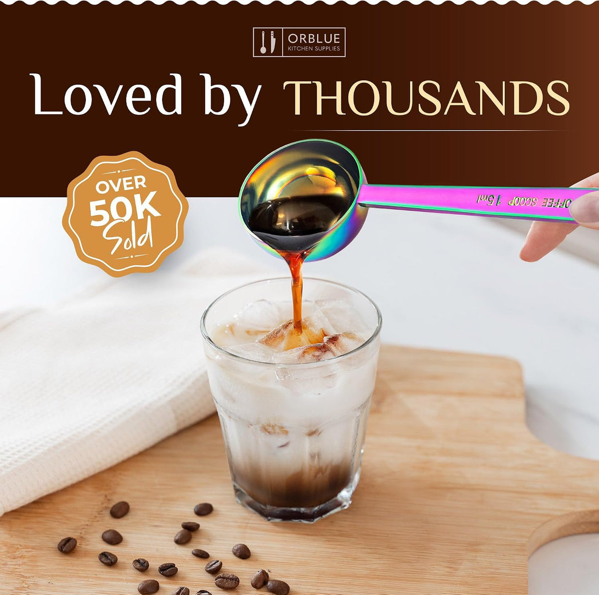 Premium Coffee Scoop Set - 1 Tbsp (15ml) & 2 Tbsp (30ml) Measuring Tablespoon - Stainless Steel Coffee Measuring Spoon and Scooper with Long Handles - Pack of 2 - Gold