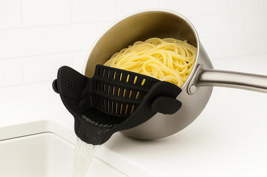 Smart Pots Food Strainer, Clip-On Silicone Colander, Heat-Resistant by TerraHome (Black)