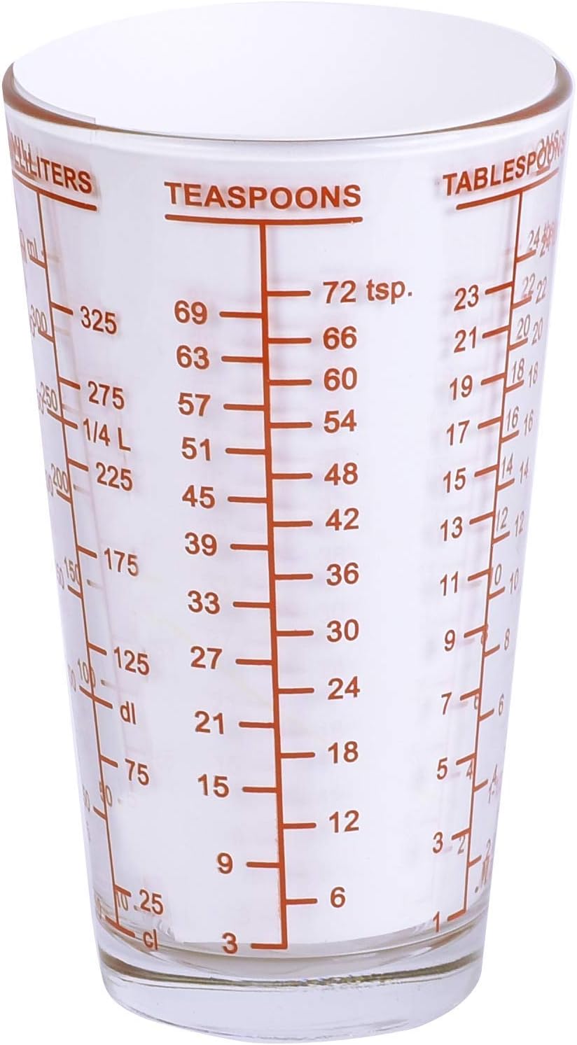 Mix N Measure Glass, Multi-Purpose Liquid and Dry Measuring Cup, 6 Units of Measurement, Heavy Glass, Red