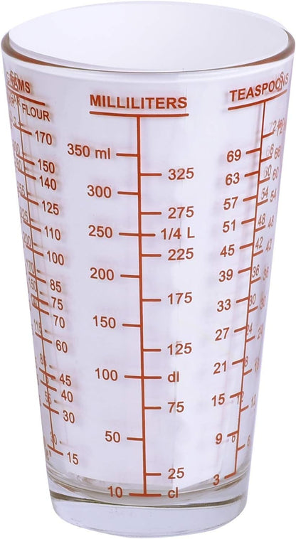 Mix N Measure Glass, Multi-Purpose Liquid and Dry Measuring Cup, 6 Units of Measurement, Heavy Glass, Red
