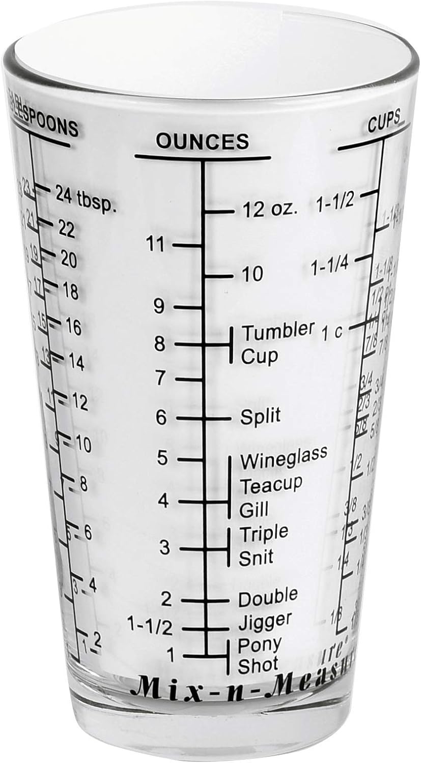 Mix N Measure Glass, Multi-Purpose Liquid and Dry Measuring Cup, 6 Units of Measurement, Heavy Glass, Red