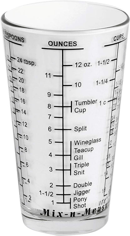 Mix N Measure Glass, Multi-Purpose Liquid and Dry Measuring Cup, 6 Units of Measurement, Heavy Glass, Red