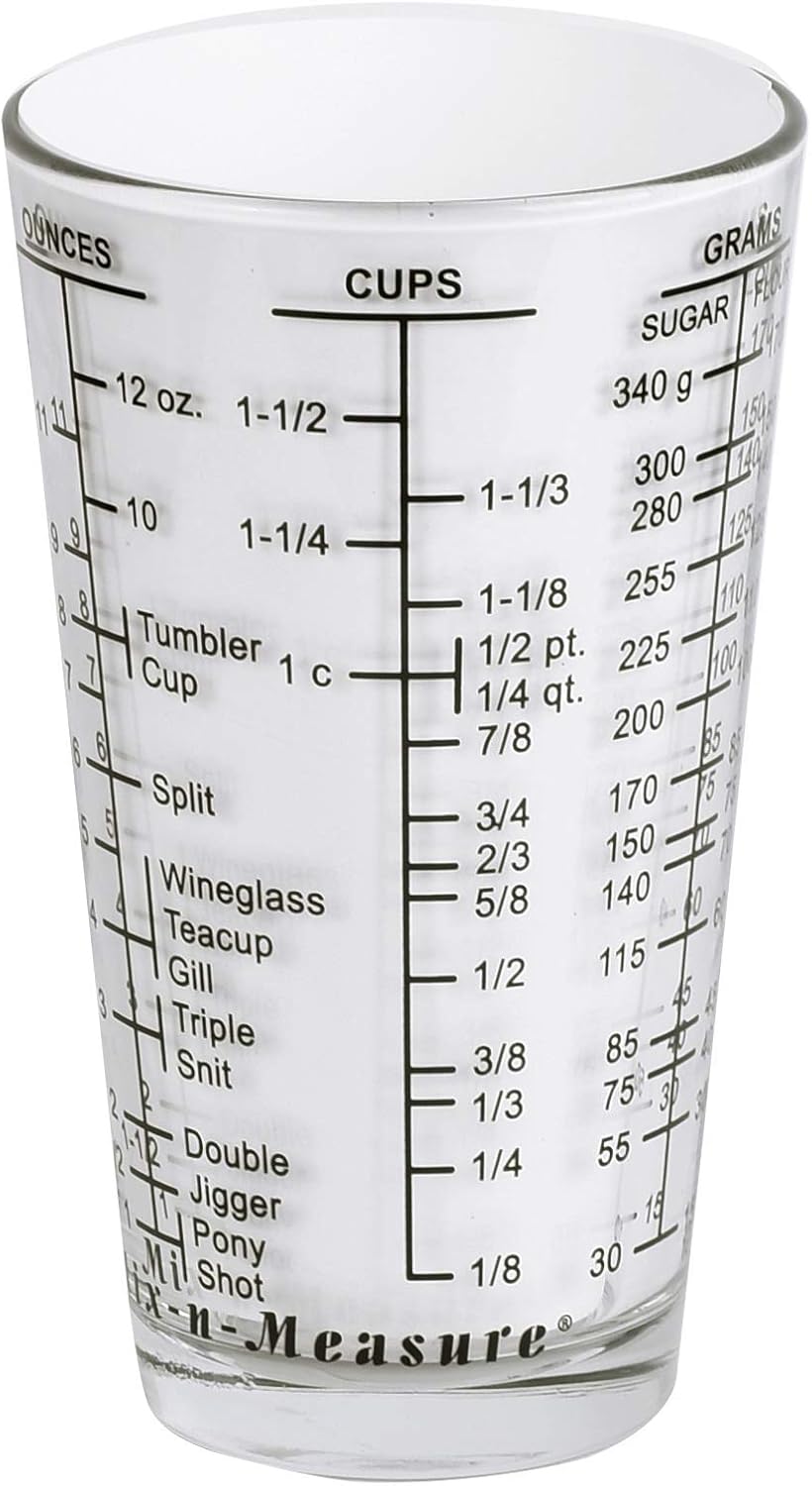 Mix N Measure Glass, Multi-Purpose Liquid and Dry Measuring Cup, 6 Units of Measurement, Heavy Glass, Red