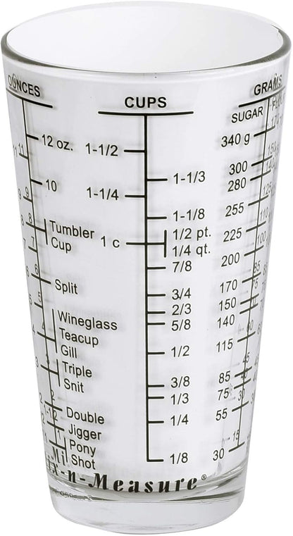 Mix N Measure Glass, Multi-Purpose Liquid and Dry Measuring Cup, 6 Units of Measurement, Heavy Glass, Red