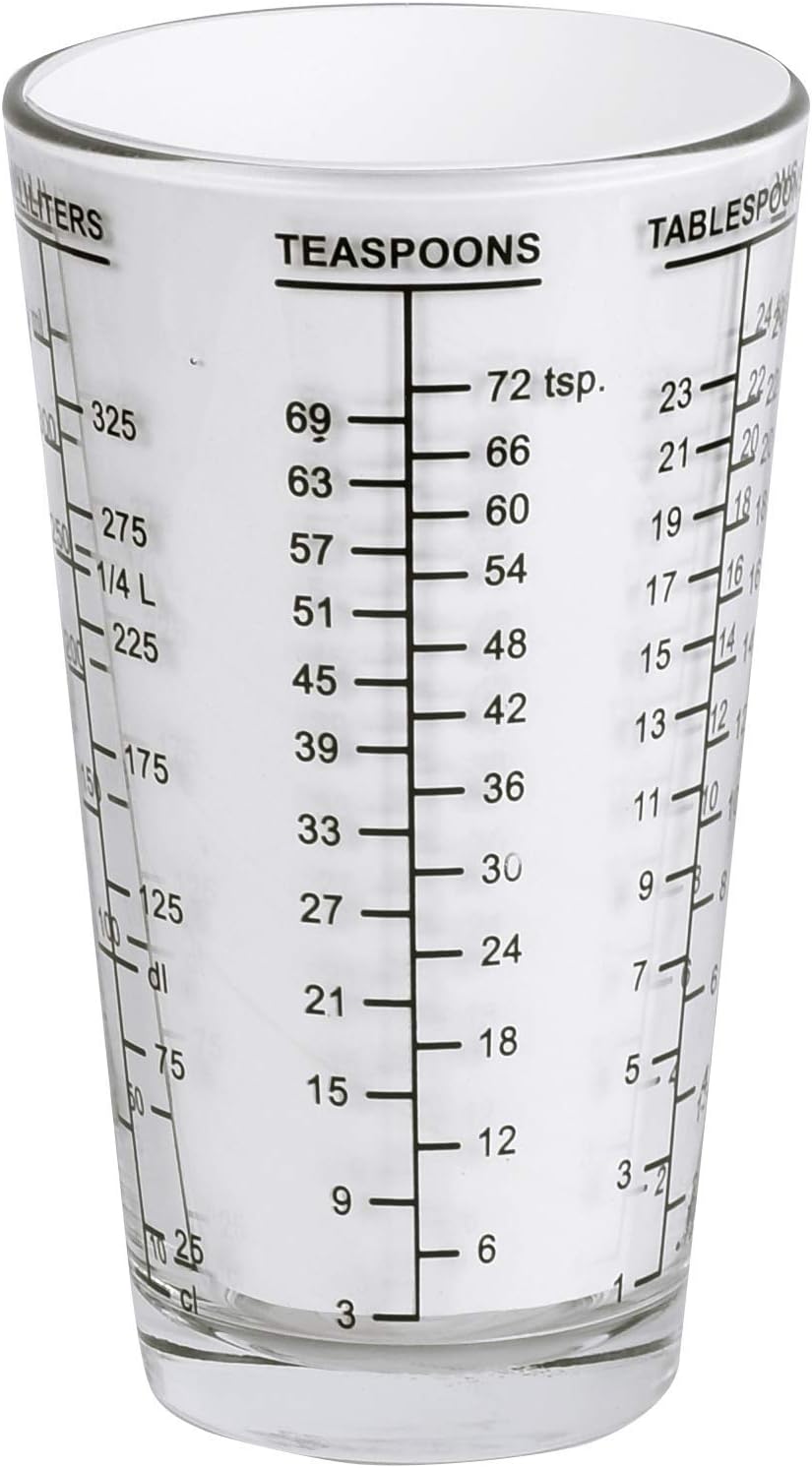 Mix N Measure Glass, Multi-Purpose Liquid and Dry Measuring Cup, 6 Units of Measurement, Heavy Glass, Red