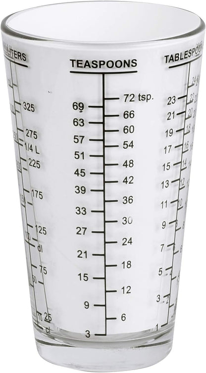 Mix N Measure Glass, Multi-Purpose Liquid and Dry Measuring Cup, 6 Units of Measurement, Heavy Glass, Red