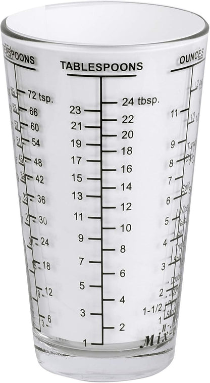 Mix N Measure Glass, Multi-Purpose Liquid and Dry Measuring Cup, 6 Units of Measurement, Heavy Glass, Red