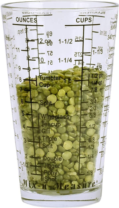 Mix N Measure Glass, Multi-Purpose Liquid and Dry Measuring Cup, 6 Units of Measurement, Heavy Glass, Red