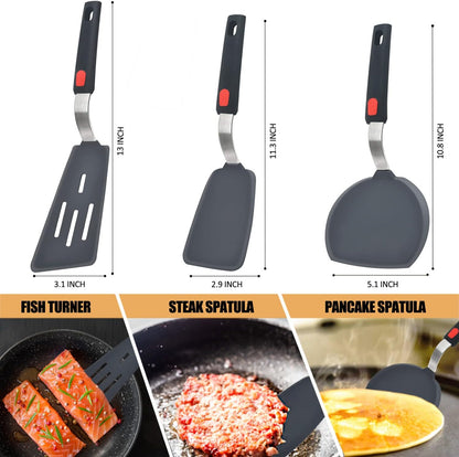 Silicone Spatula Turner Set of 3, 600°F Heat Resistant, BPA Free